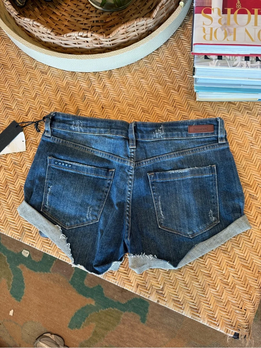 Blank NYC Distressed Dark Blue Denim Jean Shorts
